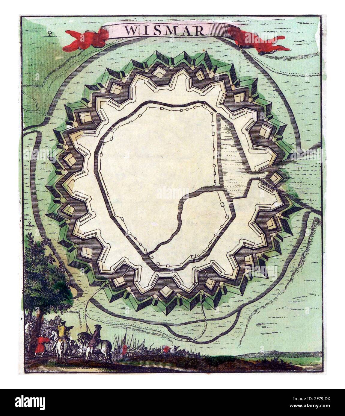 Map of Wismar, vintage engraving. Stock Photo
