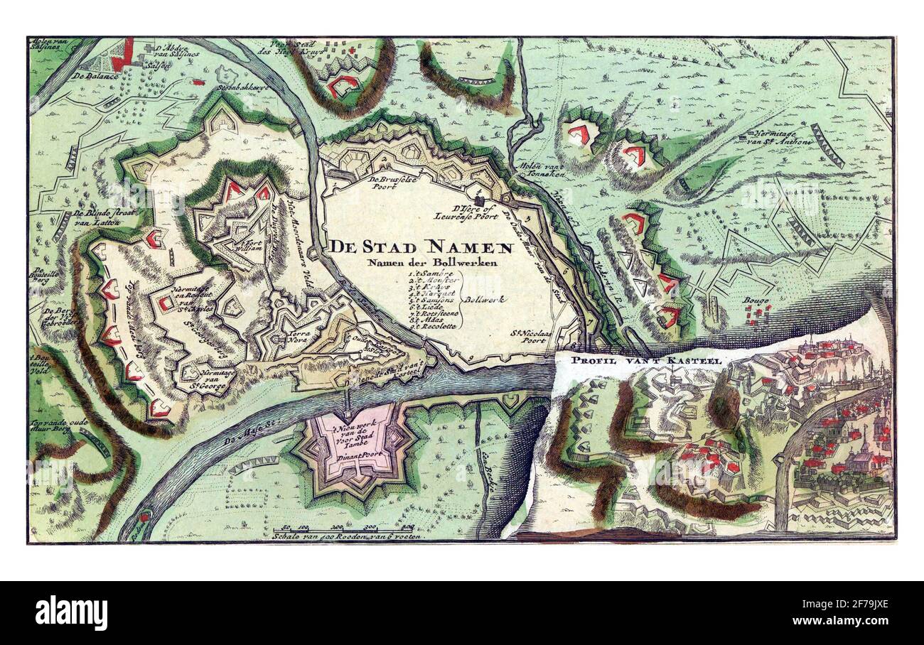 Map of Namur, vintage engraving. Stock Photo