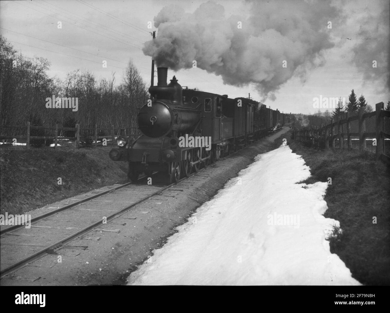 Diapositive, photography of steam locomotive with carts. Stock Photo
