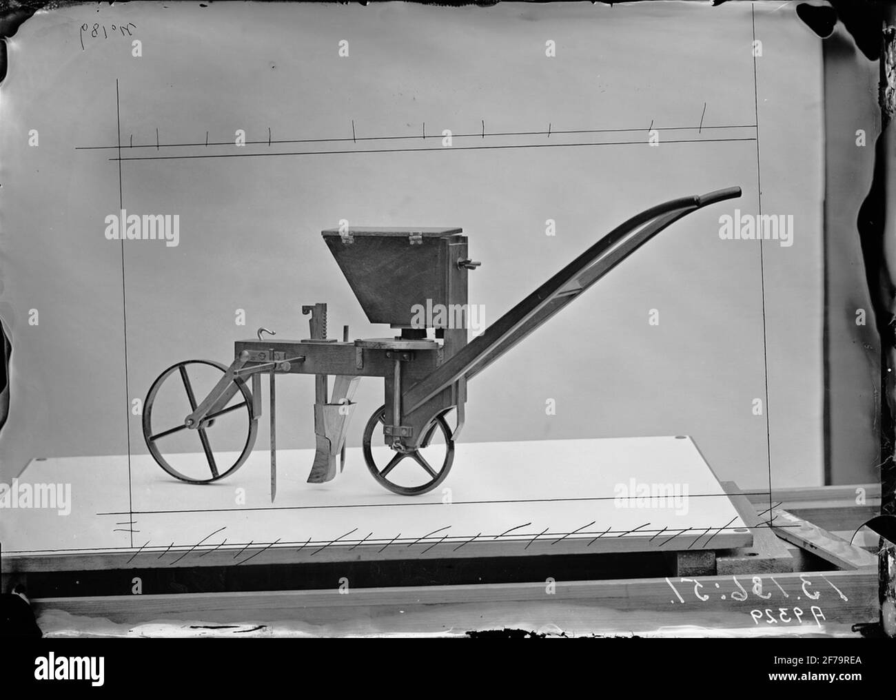 Hand witch machine for fields seen from the front. Inv. in 1851. Stock Photo