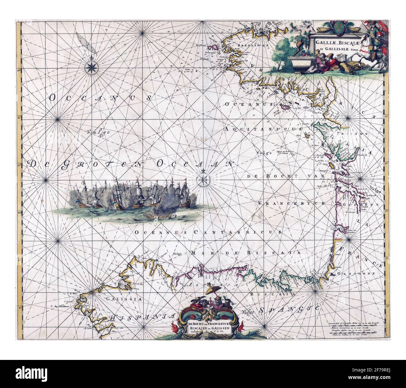 Sea chart of the Bay of Biscay, vintage engraving Stock Photo Alamy