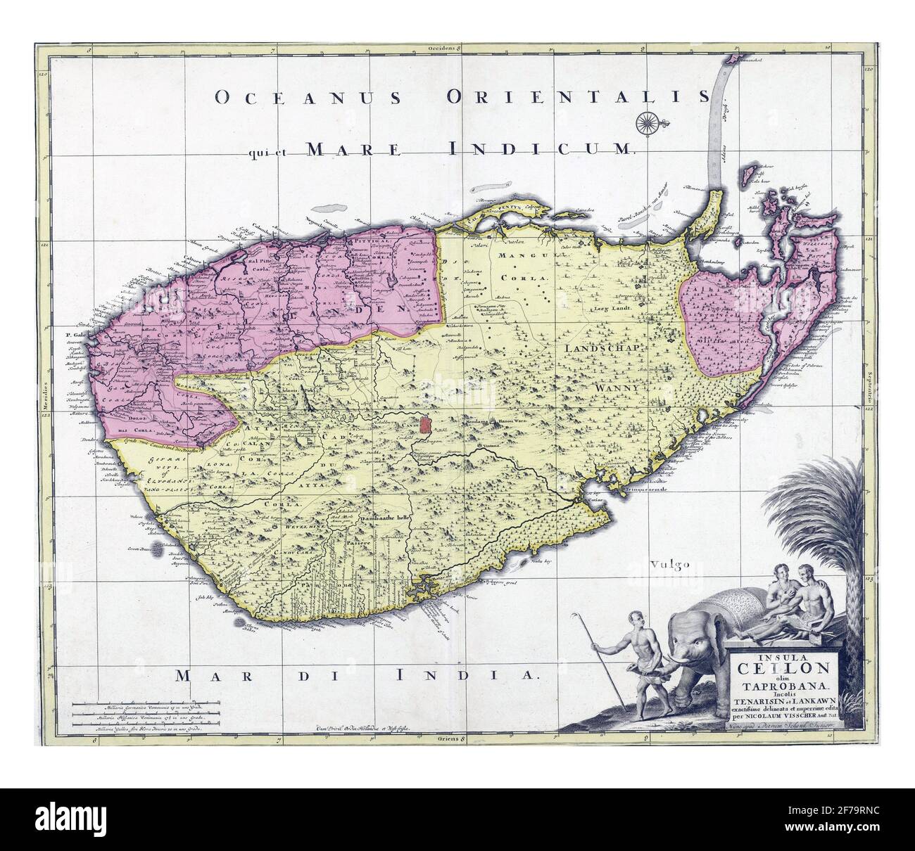 Map of Ceylon, Nicolaes Visscher, vintage engraving. Stock Photo