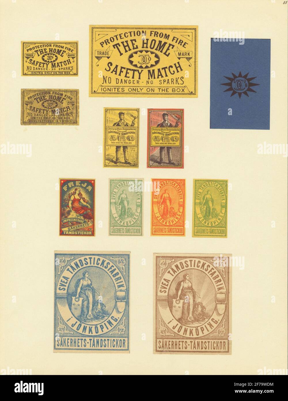 Labels for matchboxes, from the Swedish Industrial and Trading Museum. (Svea  Match Factory, Jönköping Westra match factory Stock Photo - Alamy