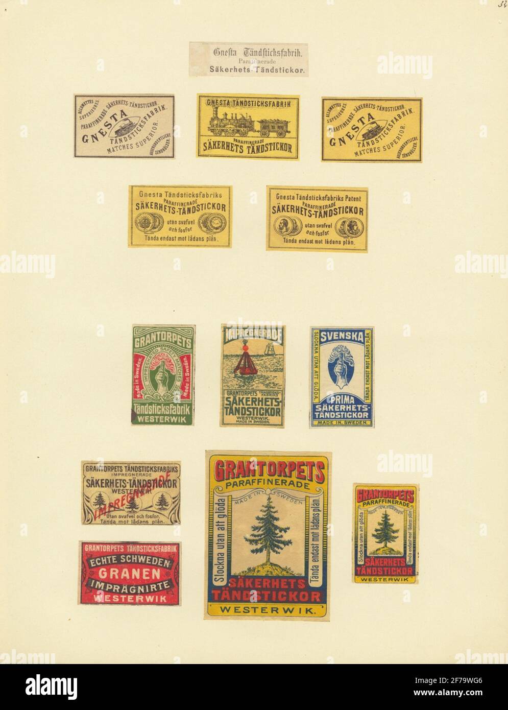 Matchbox labels, from the Swedish industrial and trading museum. (Gnesta Match Factory