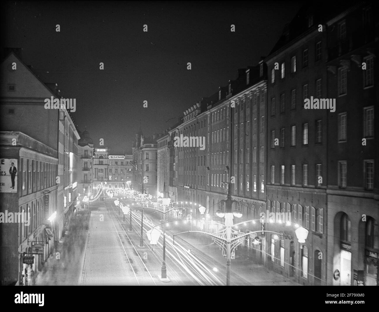 Glass negative with motifs from Kungsgatan, Stockholm, from Governmentgatan against Stureplan. Stock Photo
