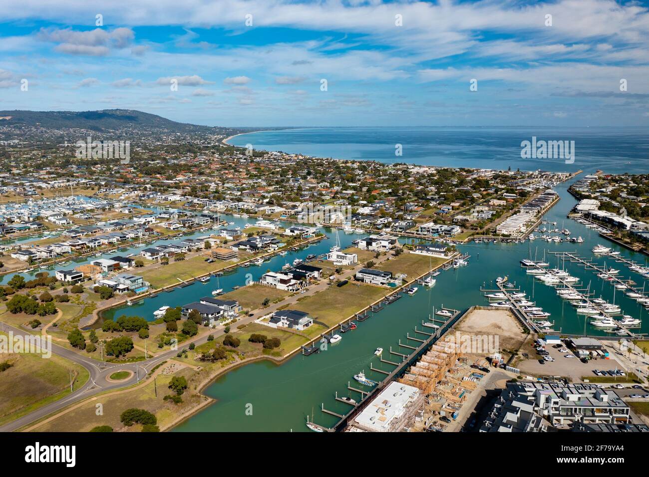 Aerial photo of waterfront houses in Melbourne of Australia Stock Photo