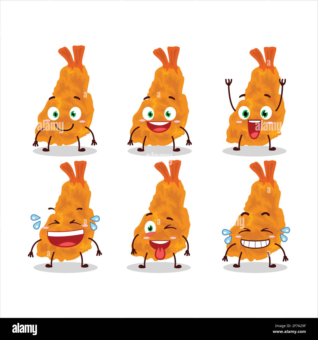 Cartoon character of fried shrimp with smile expression. Vector