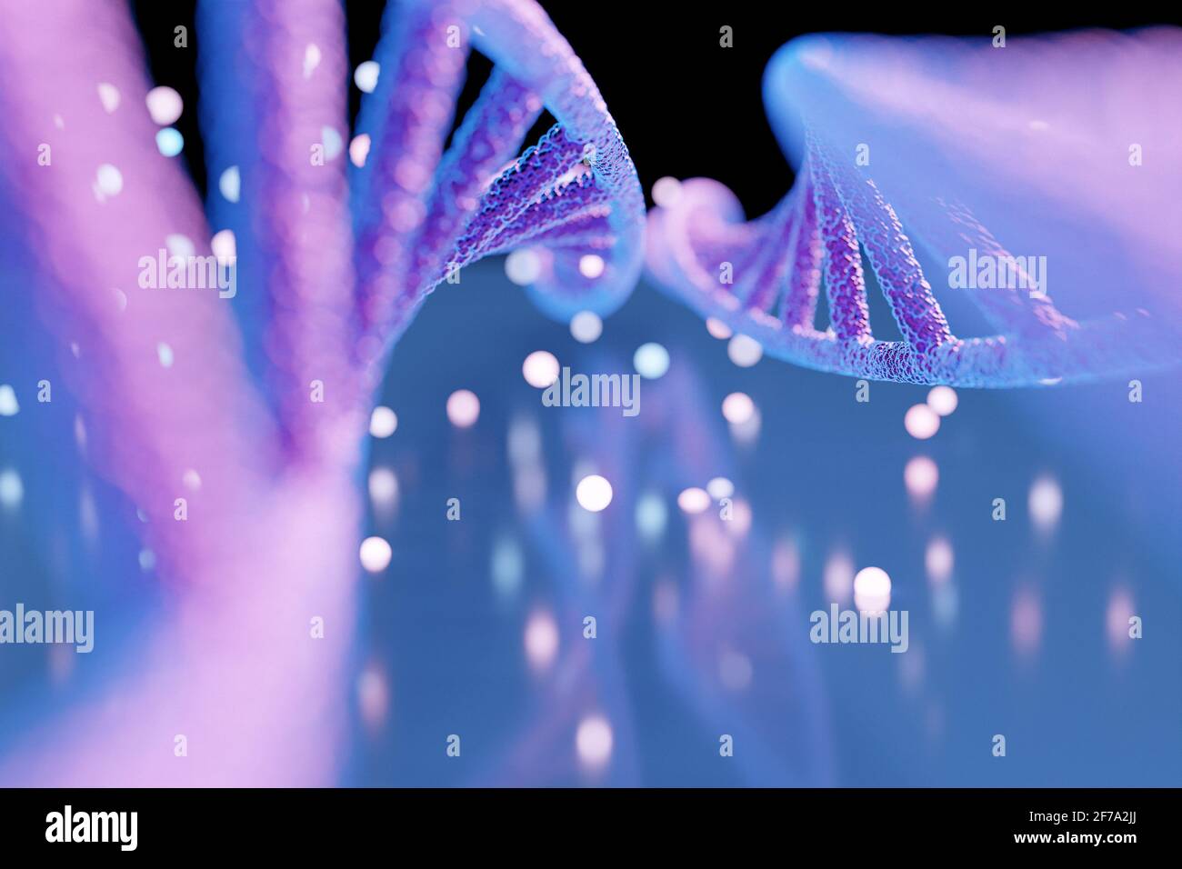 3d illustration of a stereo strip of different colors. Geometric stripes similar to waves. Simplified blue  dna line on white isolated background Stock Photo