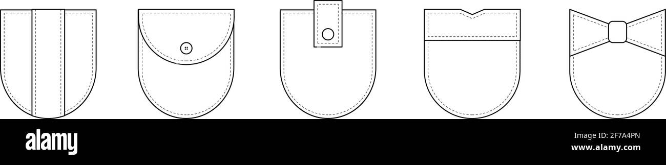 Patch pocket. Set of uniform patch pockets shapes for clothes