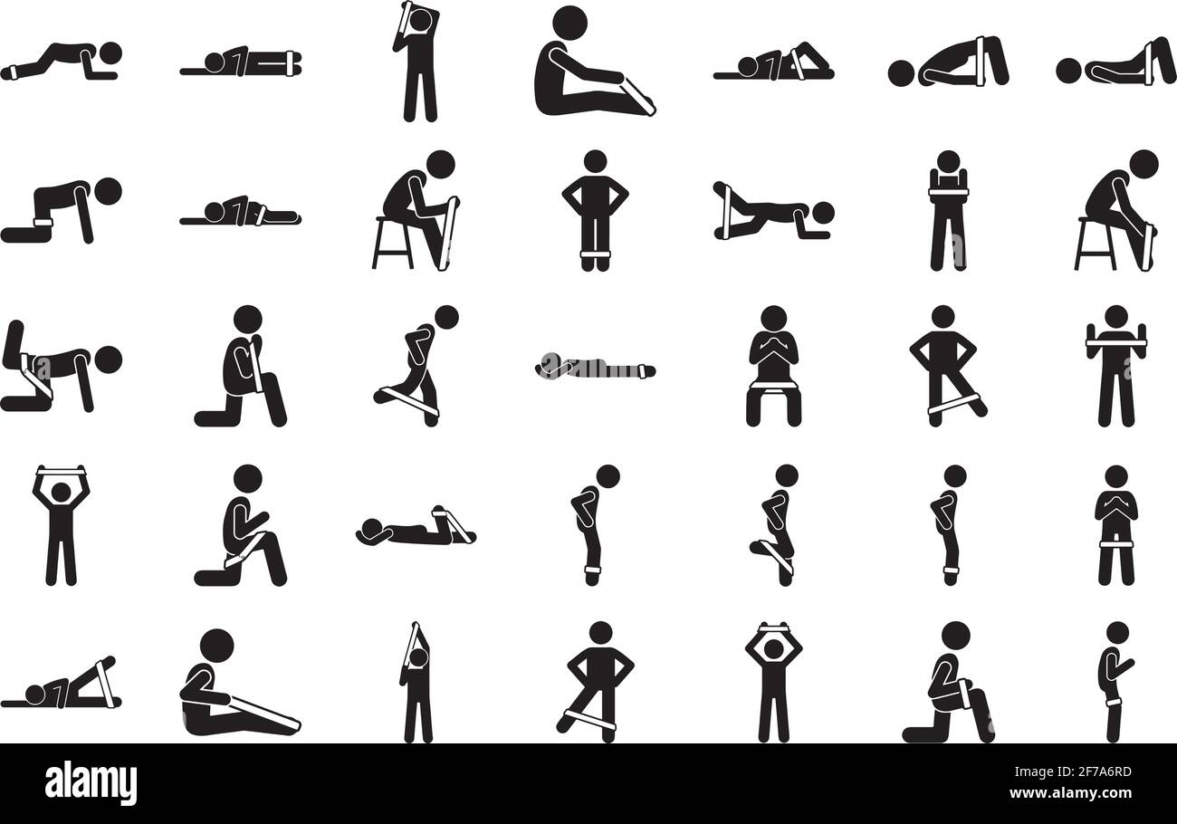 Loop Resistance Band Exercises icons set. A collection of Loop Resistance Band Exercises icons collection for iOS, Android, and web projects. Stock Vector
