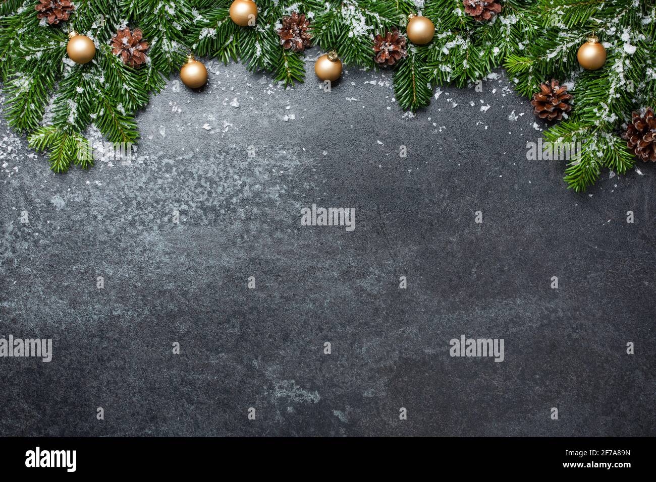 Christmas background with fir branches and decorations Stock Photo - Alamy