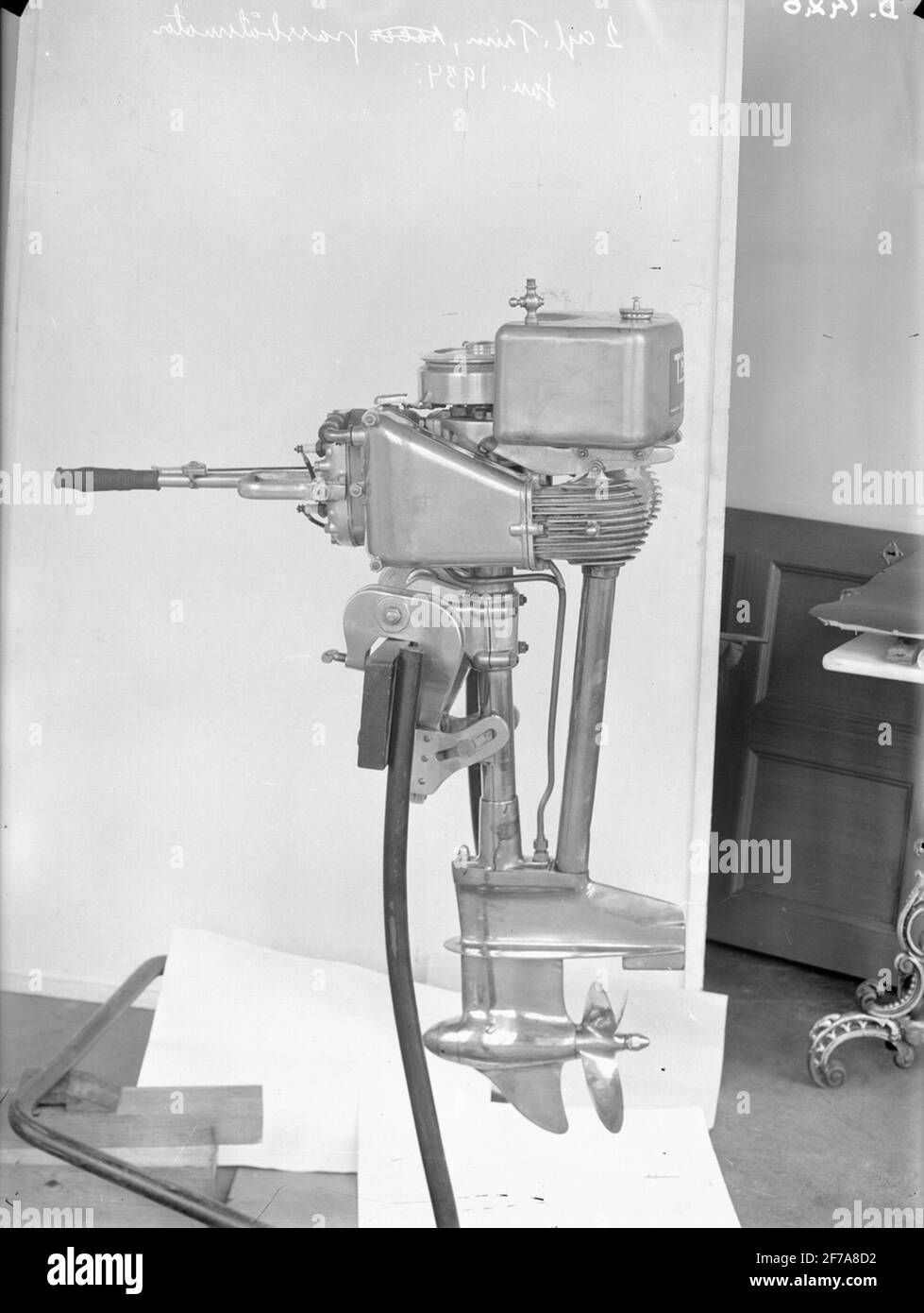 Boat motor. 2 cyl. Trim. In 1934. Stock Photo