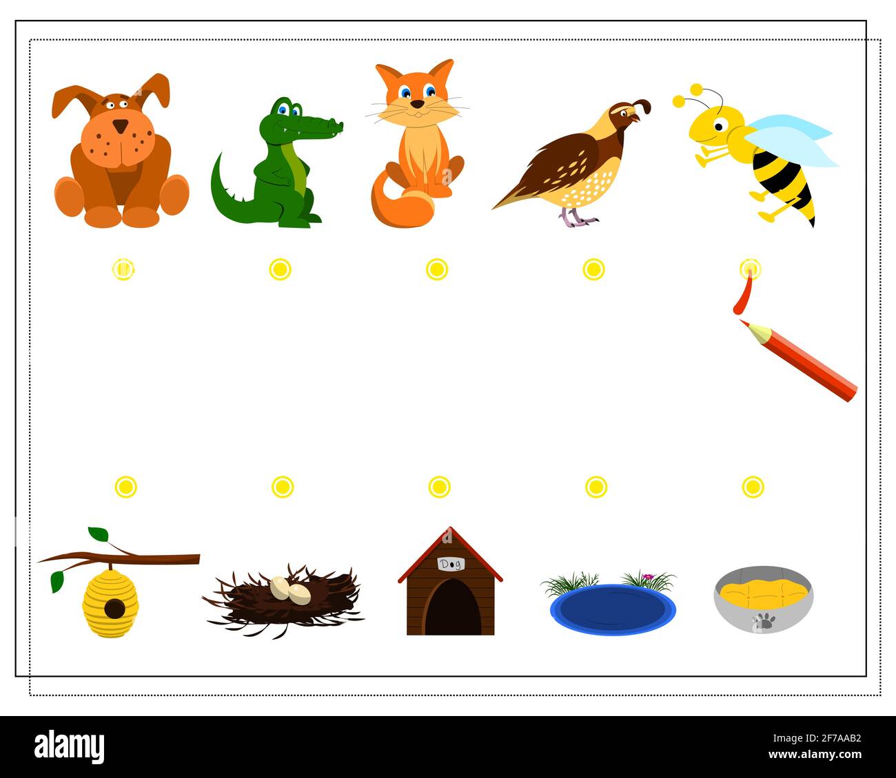 A puzzle game for children where is whose home. Guide the cartoon animals  to their homes. Who lives where. Vector Stock Vector Image & Art - Alamy