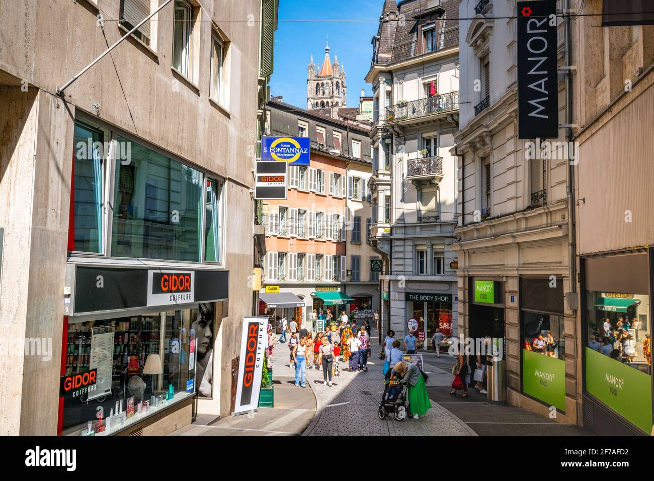 Lausanne Switzerland 26 June 2020 Pedestrian Shopping Street With People In Old Town Of Lausanne Vaud Switzerland Stock Photo Alamy
