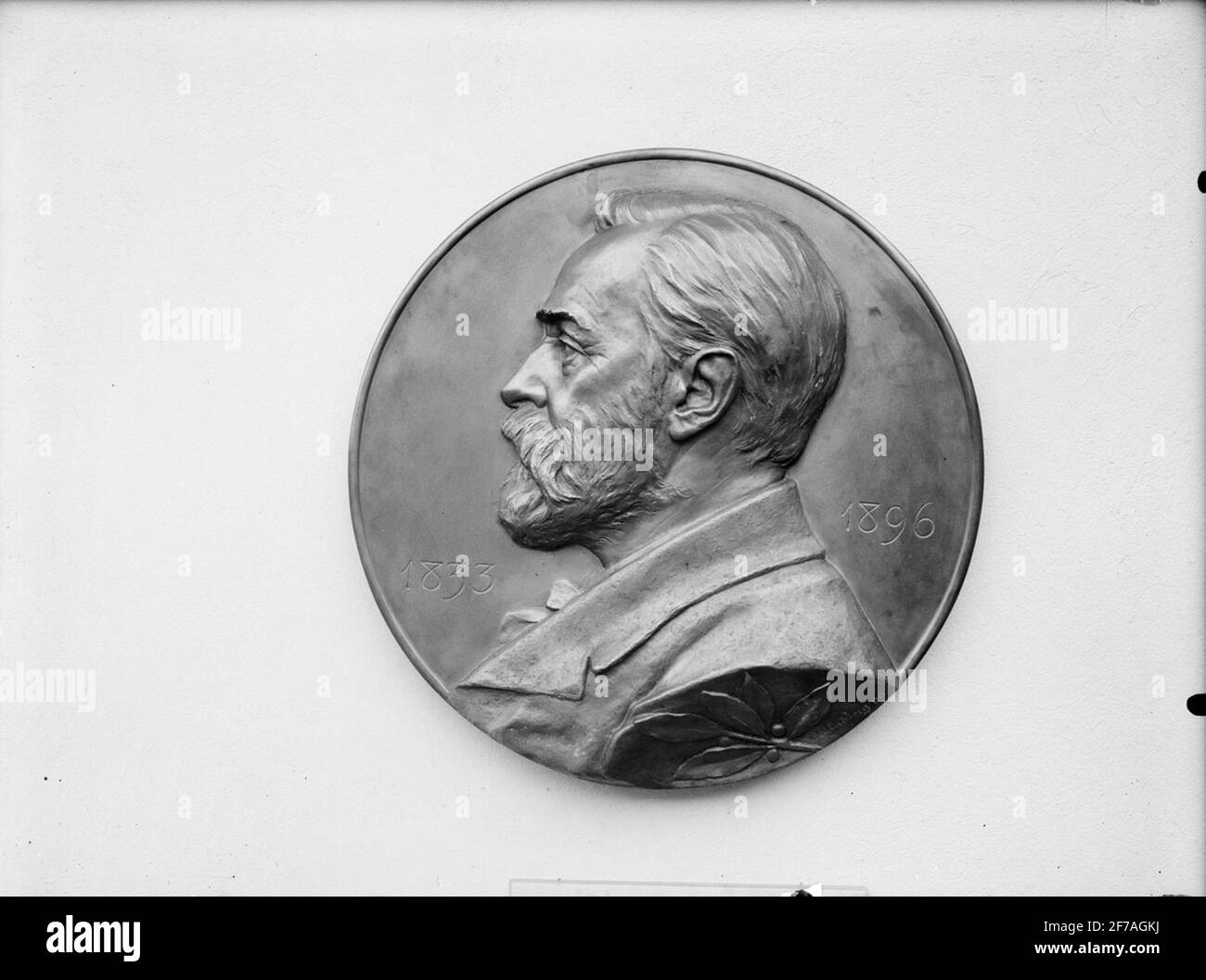 Portrait of Alfred Nobel in a medallion. Stock Photo