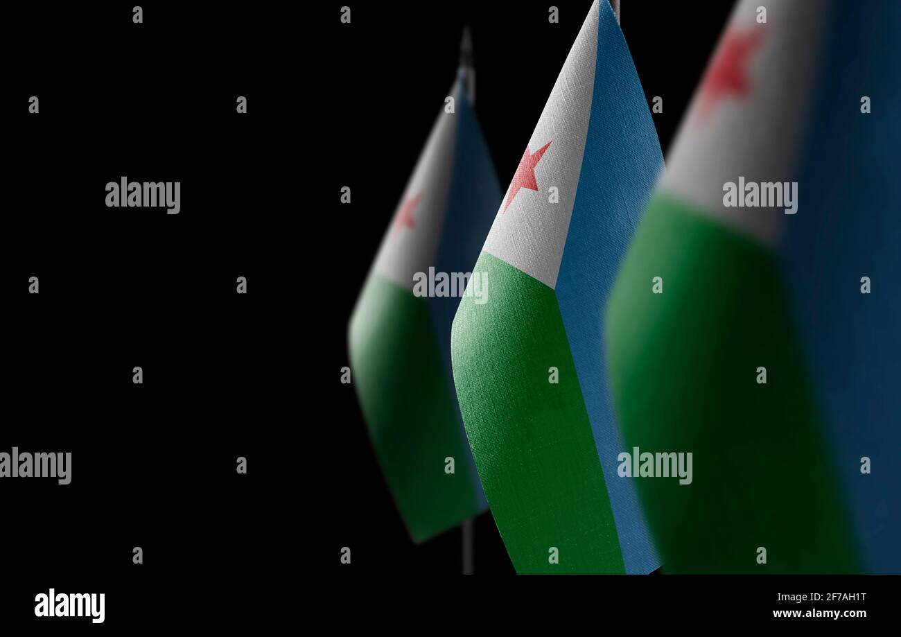 Small national flags of the Djibouti on a black background Stock Photo