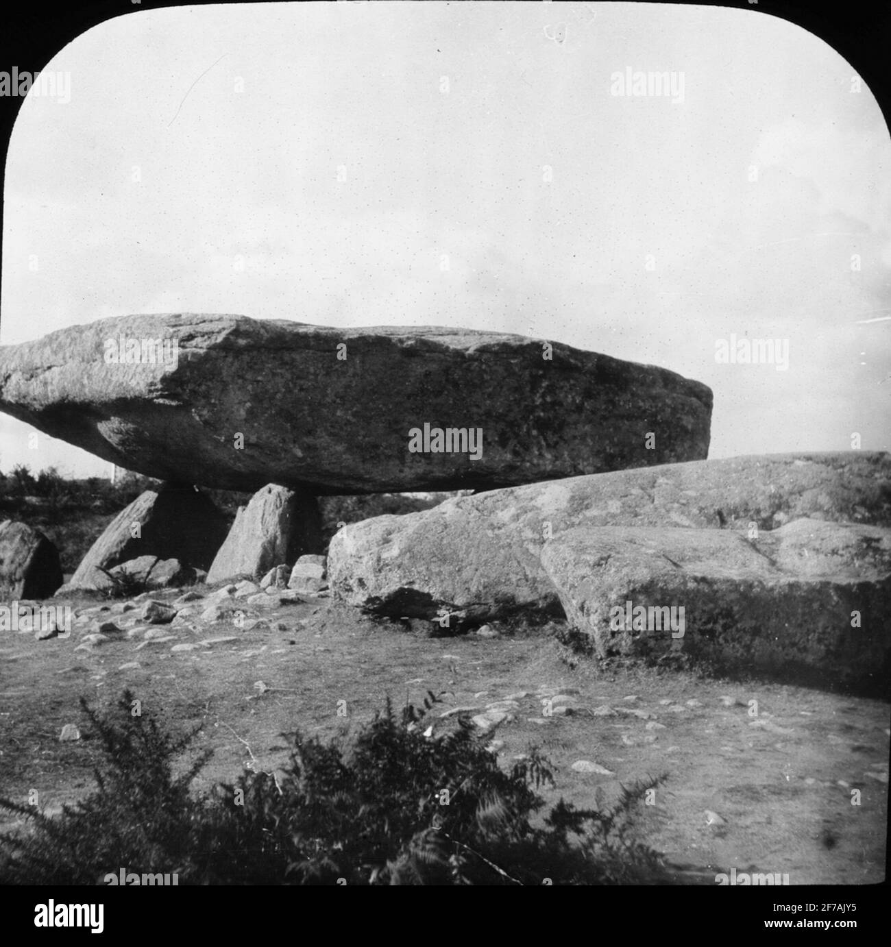 Skioptyconform with motifs of menhirs in the carname has been stored in cardboard labeled: the journey 1908. Carnac 8. Stock Photo