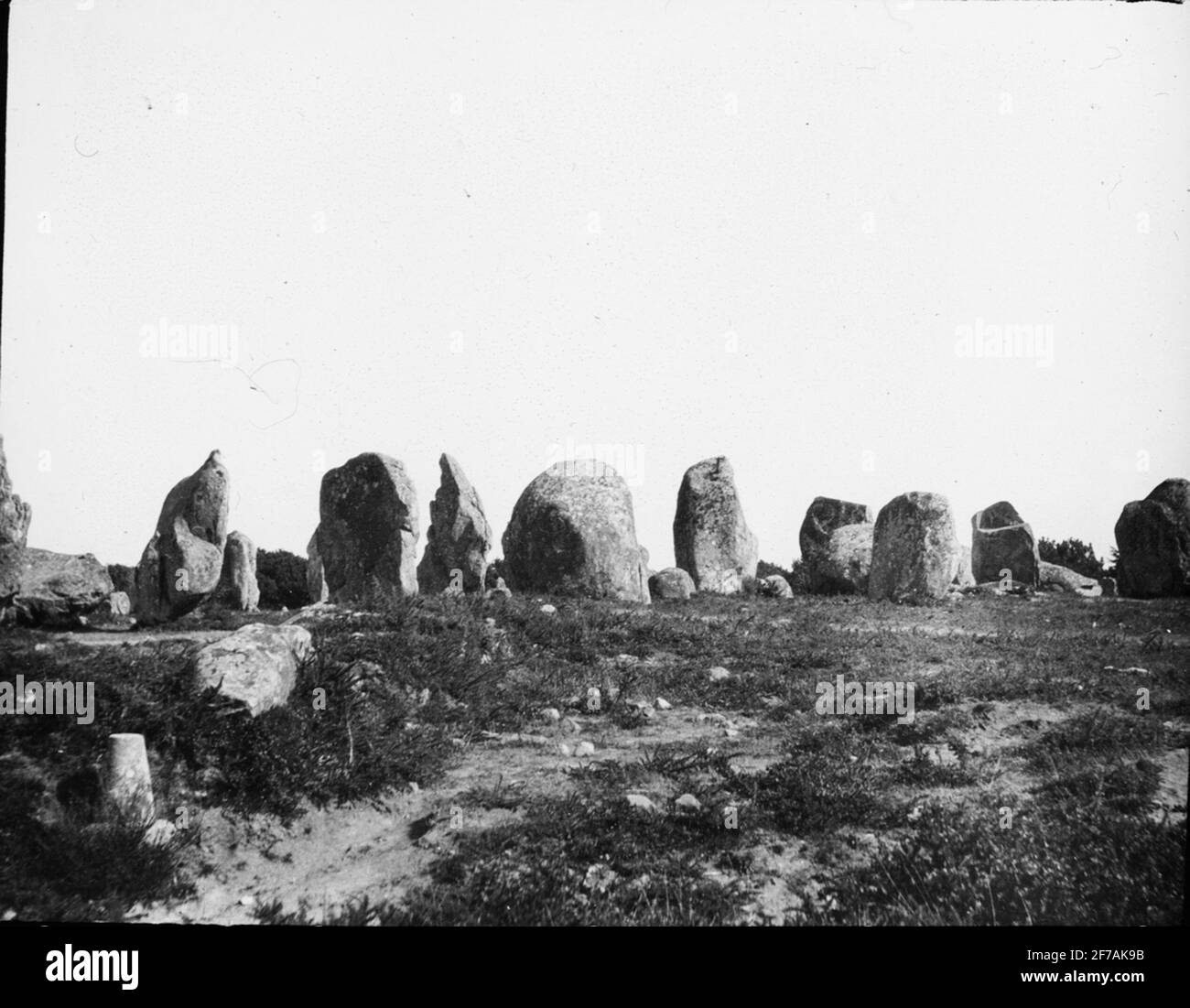 Skioptic image with motifs of menhirs in the carnac. The image has been stored in cardboard labeled: the journey in 1908. XIX. Stock Photo