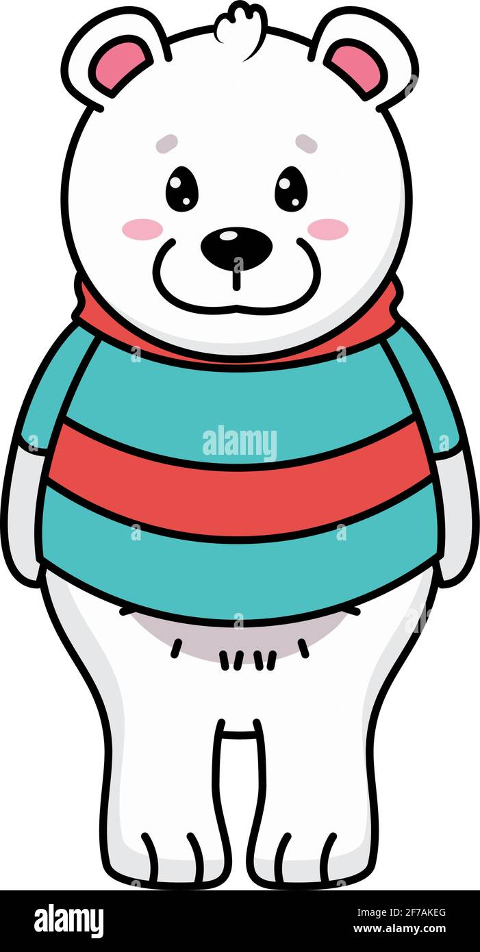 cute bear wearing striped sweater Stock 