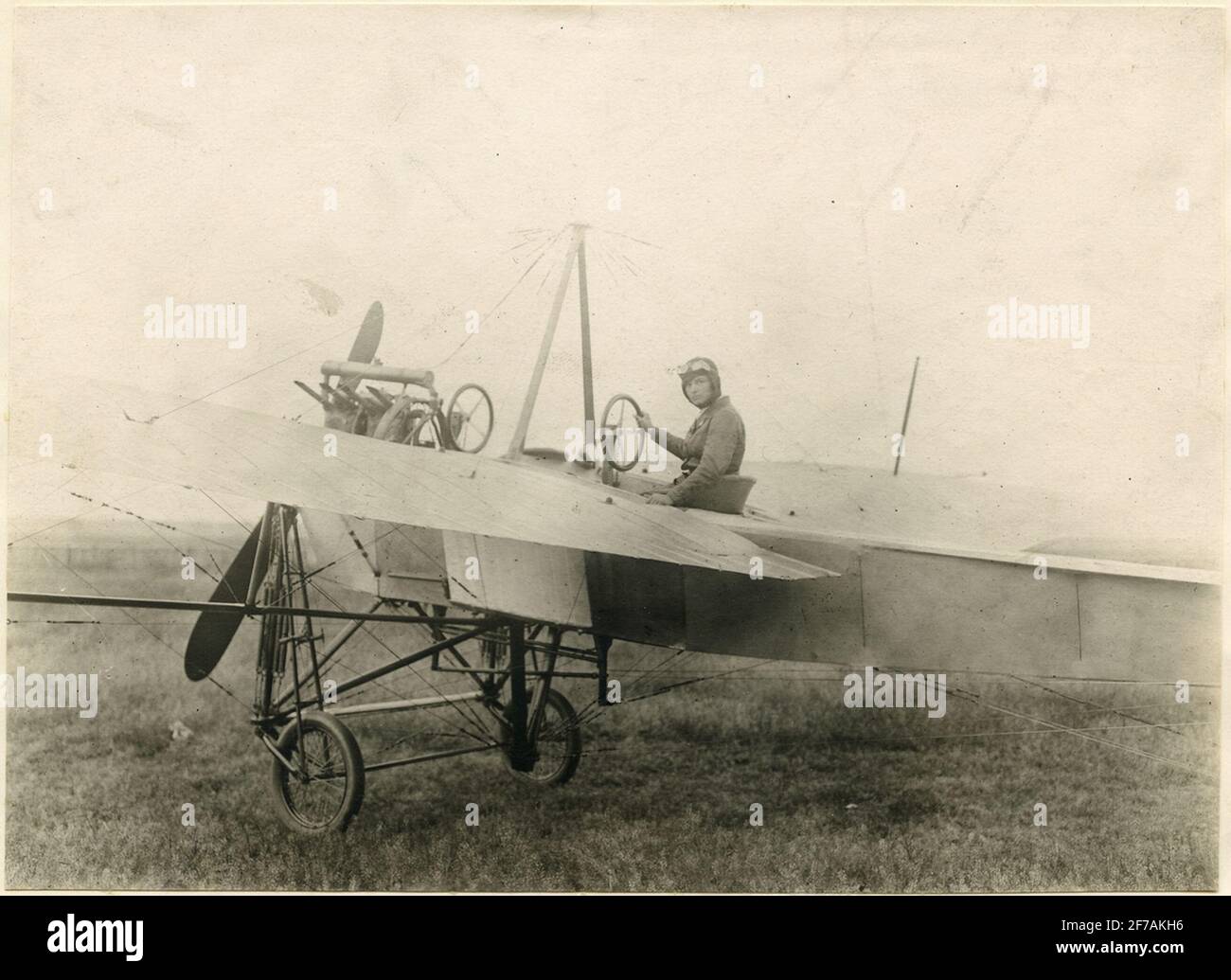 Tore Sjöholm in flying machine. Rumple-Taube. 1912. Stock Photo