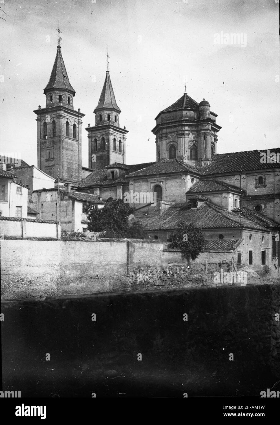 Skiopty icon with motifs of Basilica De Nuestra Señora de Las Angustias, Granada.The image has been stored in cardboard labeled: the journey 1906. Oberwesel V. Text on image: 'Nostra SRA de Las Angustias'. Stock Photo