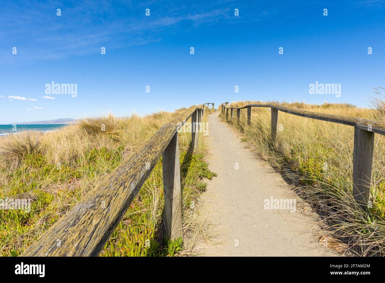 Public footpath over the sand dunes of New Brighton Christchurch New Zealand Stock Photo