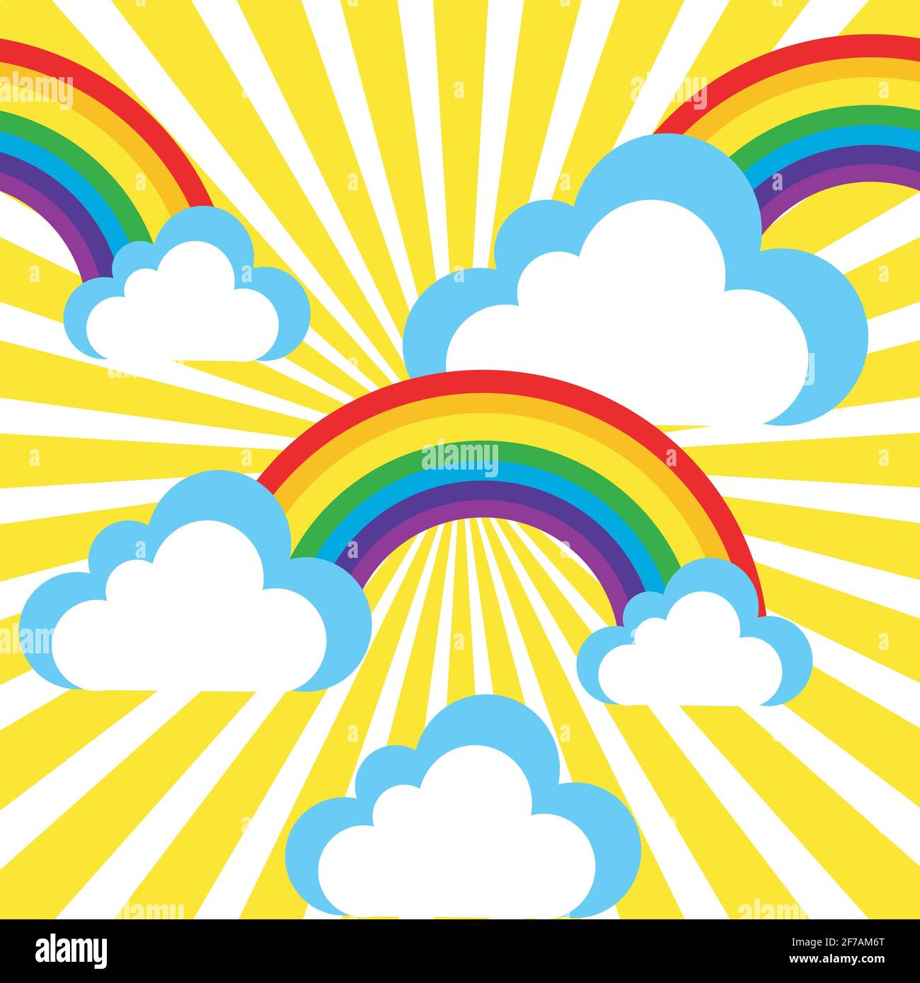 Cartoon sky background with rainbows and clou…