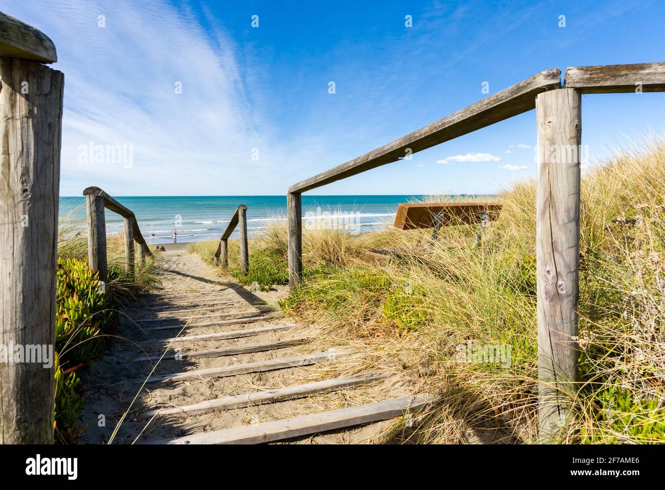 Public footpath over the sand dunes of New Brighton Christchurch New Zealand Stock Photo
