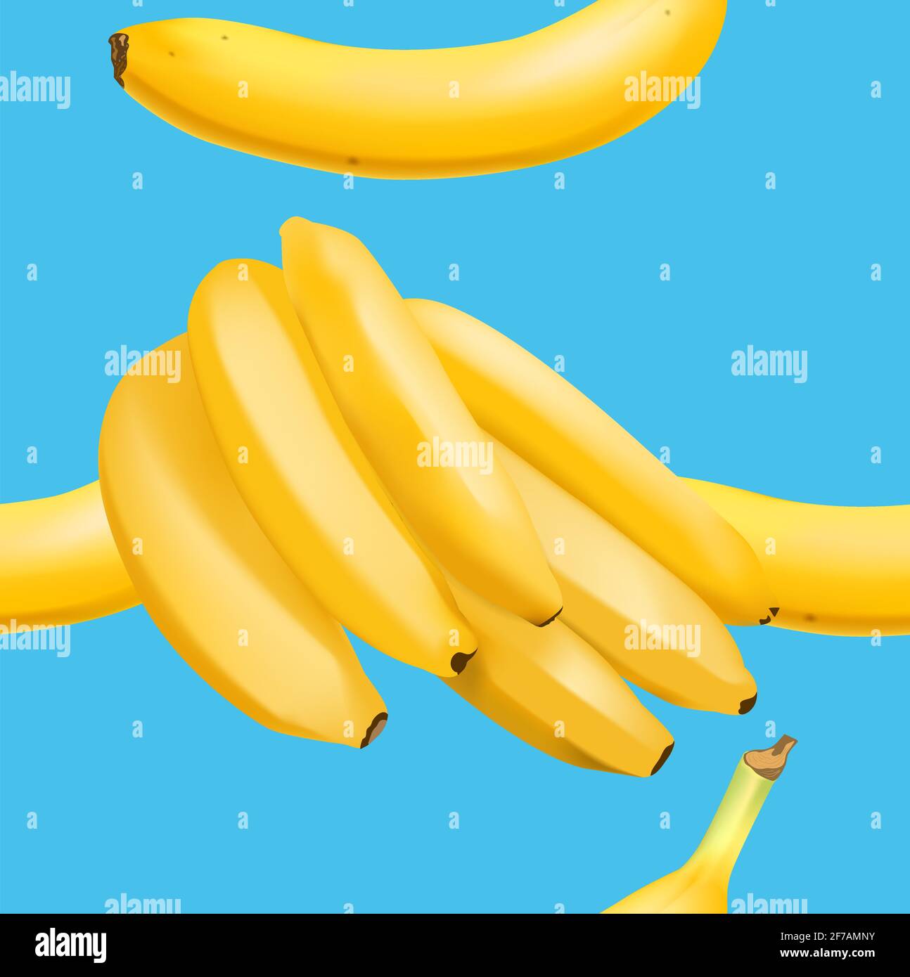 Trendy seamless pattern with realistic banana bunch. Vector realistic illustration Stock Vector
