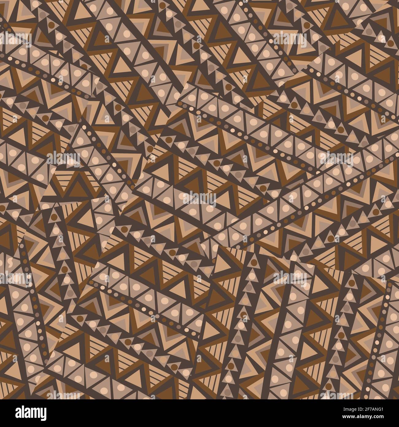 Patchwork with brown geometrical ethnic motifs Stock Vector