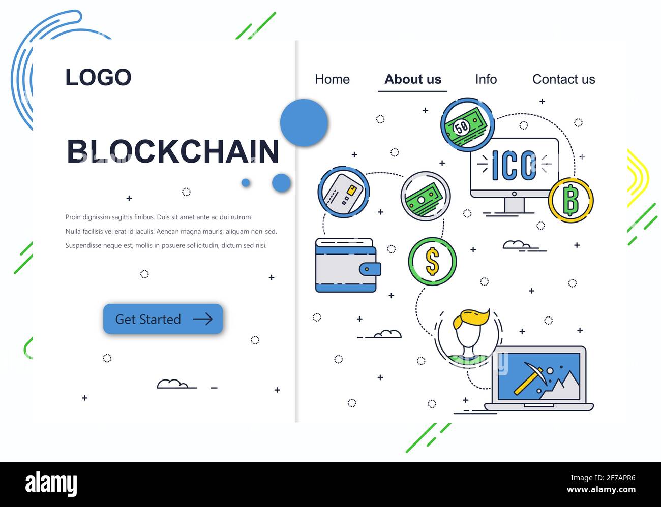 Vector web site linear art design template. Blockchain technology and  bitcoin cryptocurrency. ICO and crypto mining. Landing page concepts for  website Stock Vector Image & Art - Alamy