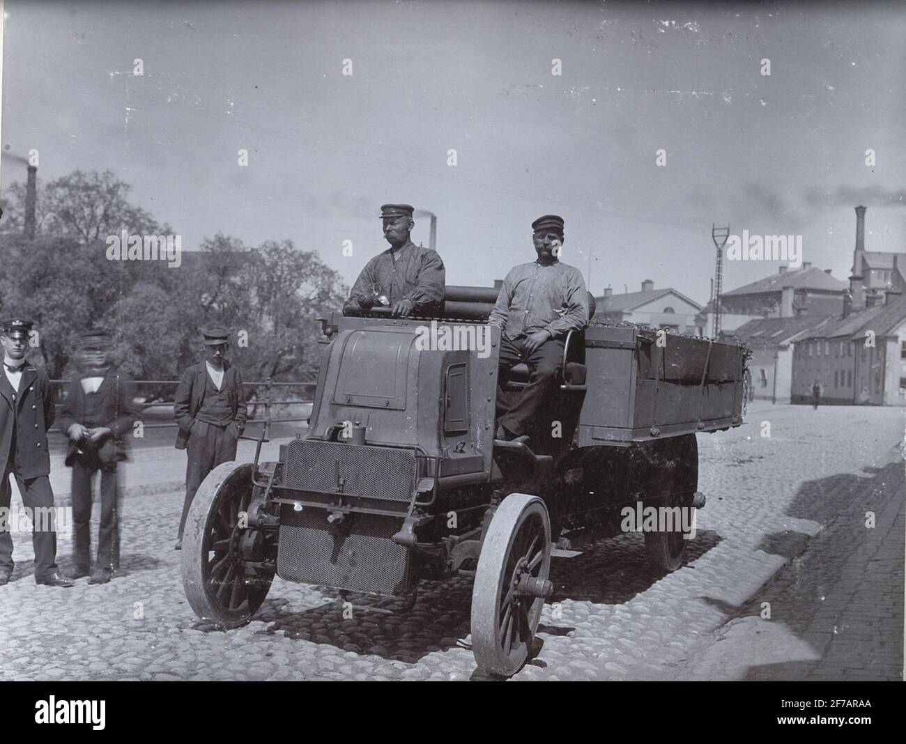 10 hp, 2 cyl. Daimler Truck for 5000 kg load. Delivered to Holmen's use, Norrköping in 1903. Stock Photo