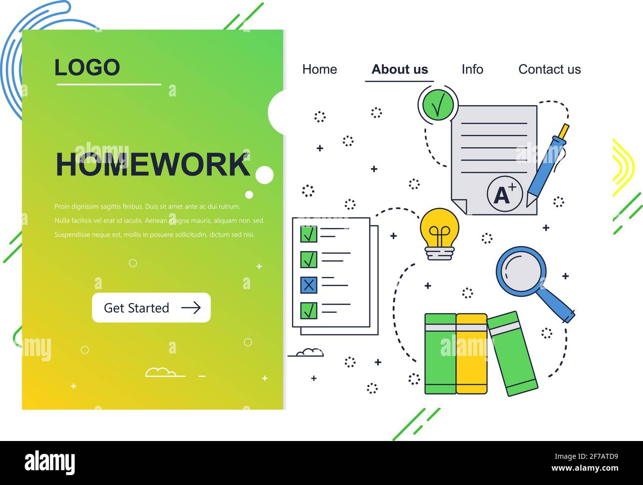 Vector web site linear art design template. School test and homework