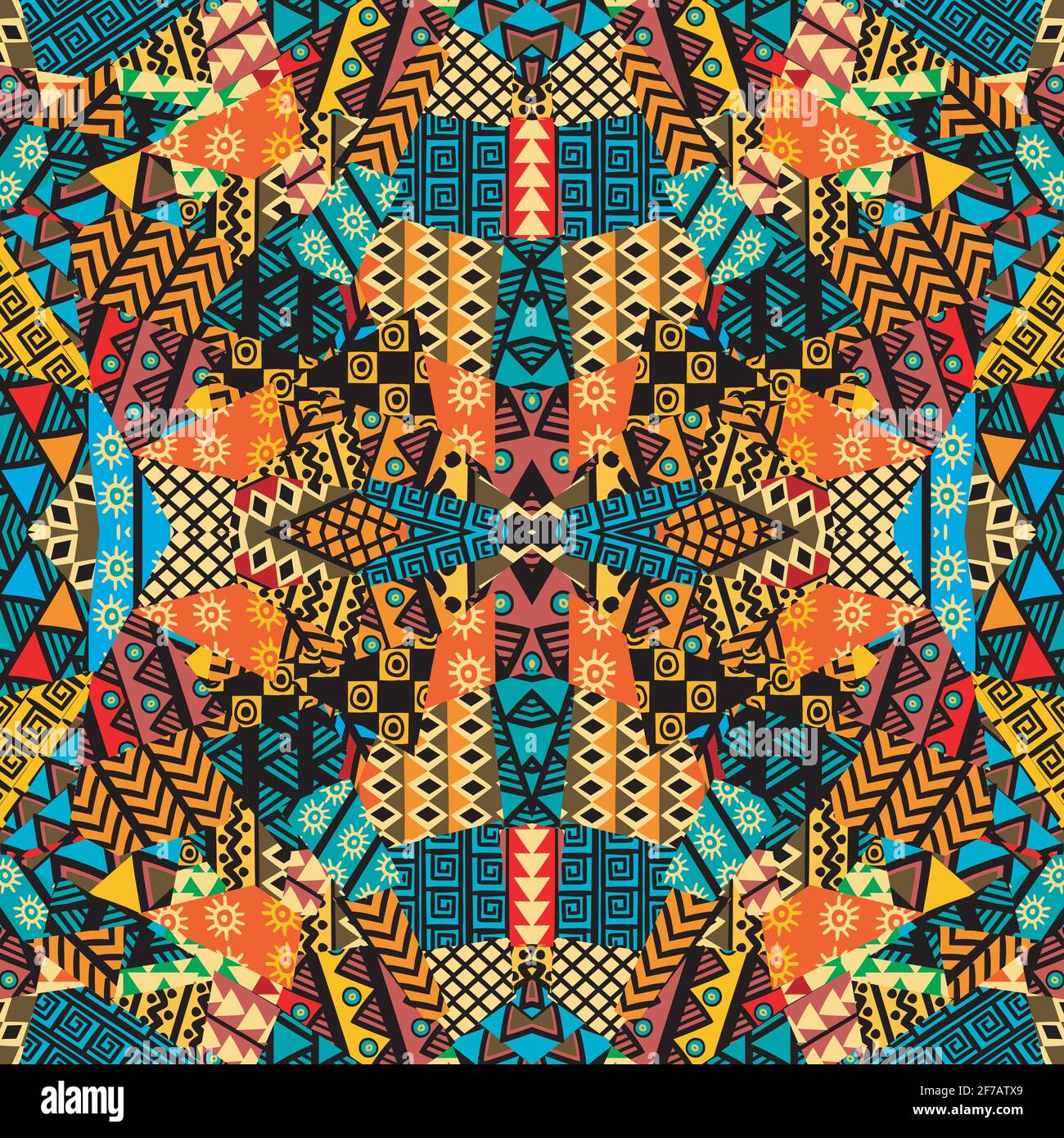 Colored ethnic patchwork mosaic with african motifs Stock Vector