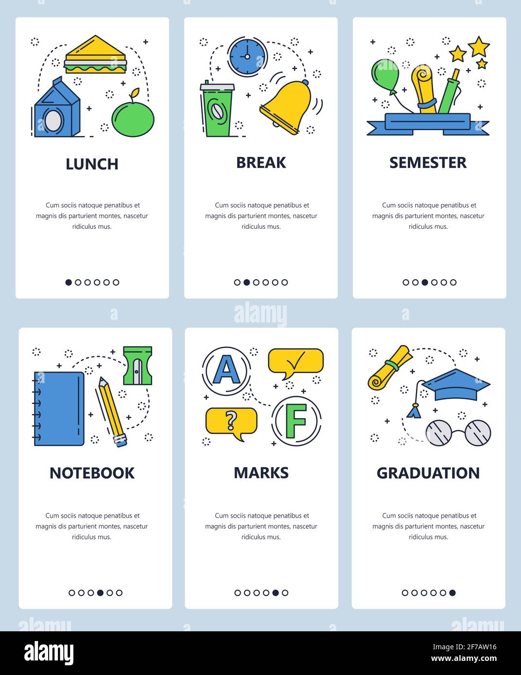 Vector web site linear art onboarding screens template. School Throughout School Lunch Menu Template