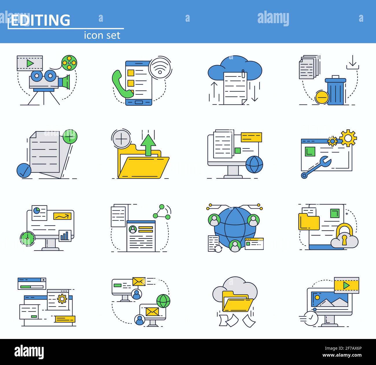 Vector set of computer services icons in thin line style. Messages
