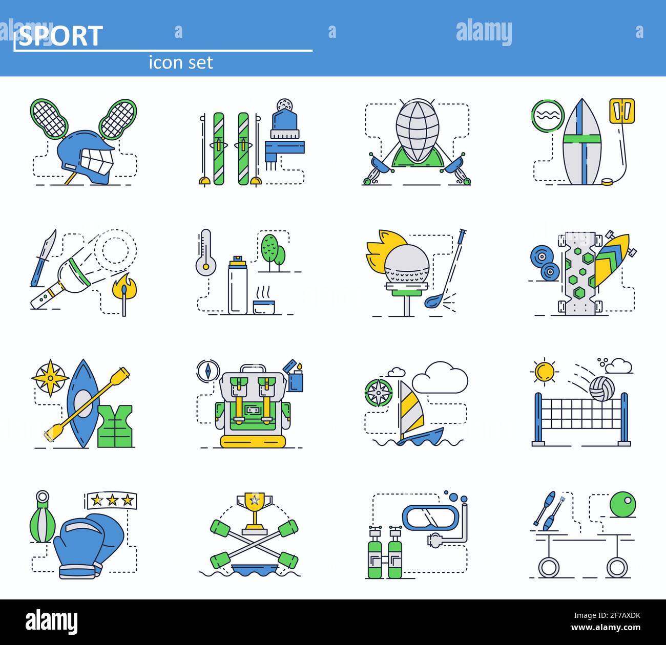 Vector set of sport icons in thin line style. Volleyball, lacrosse