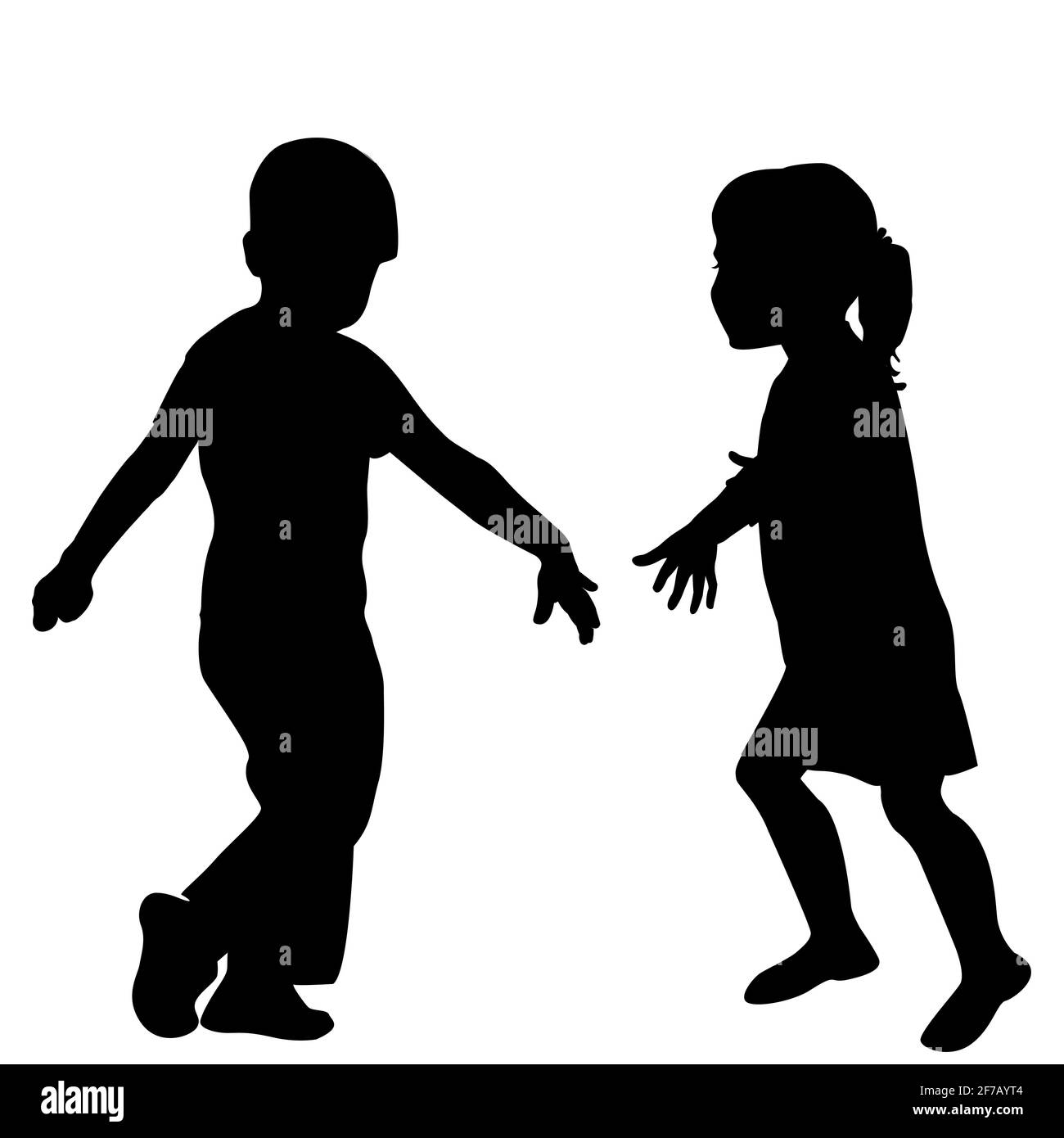 Silhouette of a girl and a boy playing together Stock Vector Image ...
