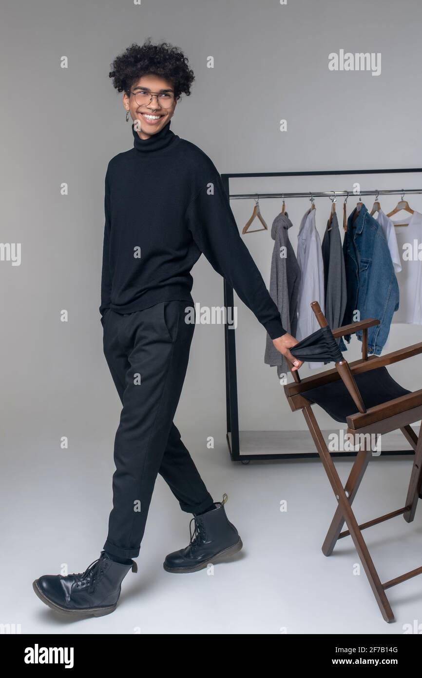 Picture of african american young guy wearing black clothes Stock Photo