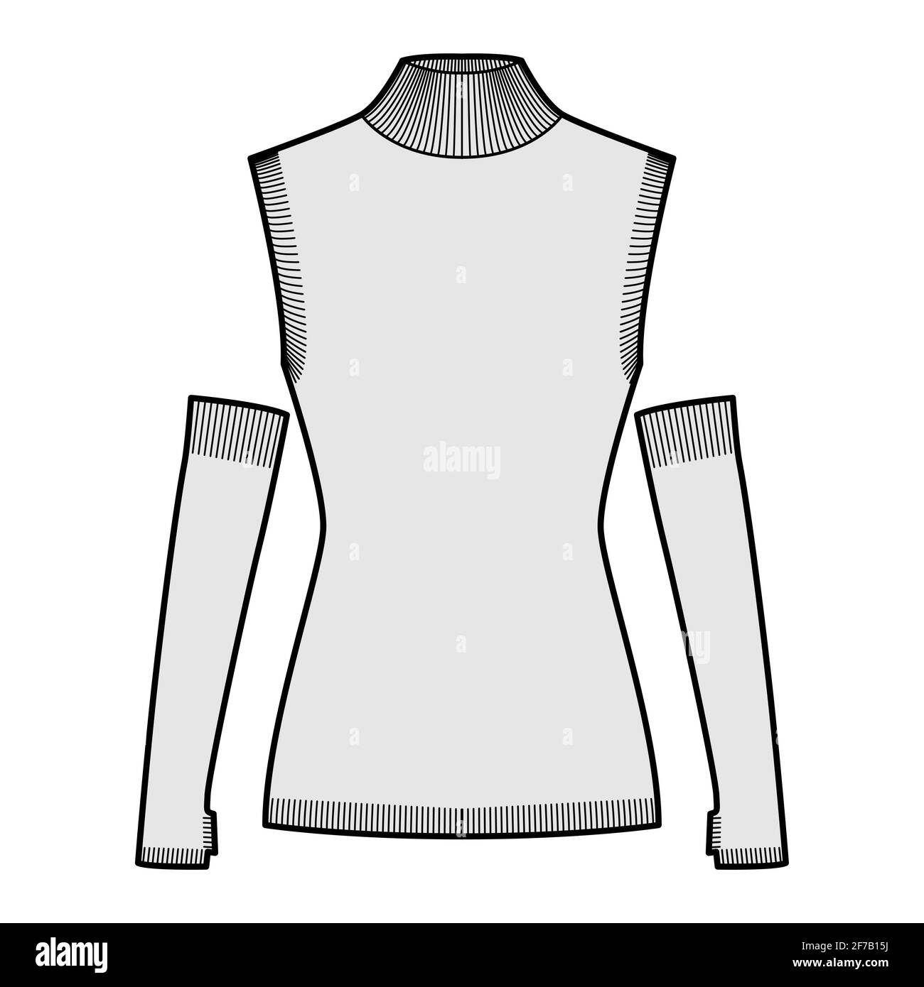 Sleeveless Sweater technical fashion illustration with gauntlets, rib