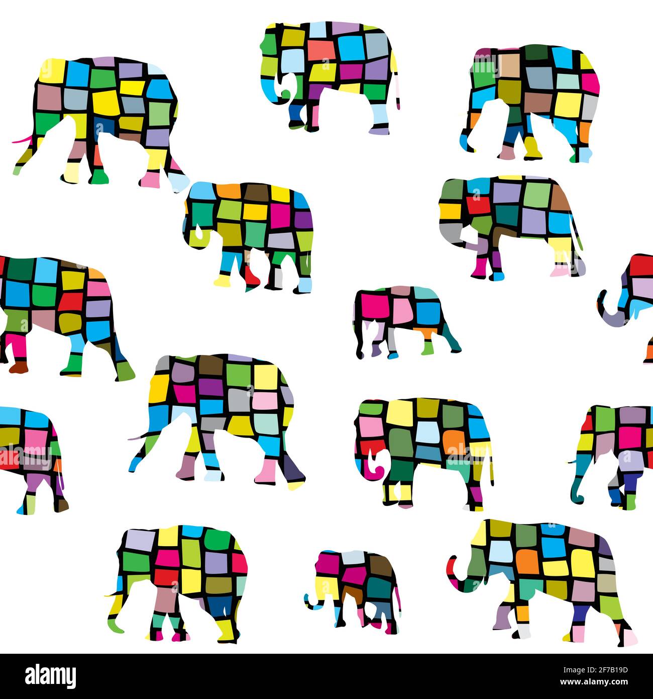 Elephants seamless in colorful geometrical pattern Stock Vector