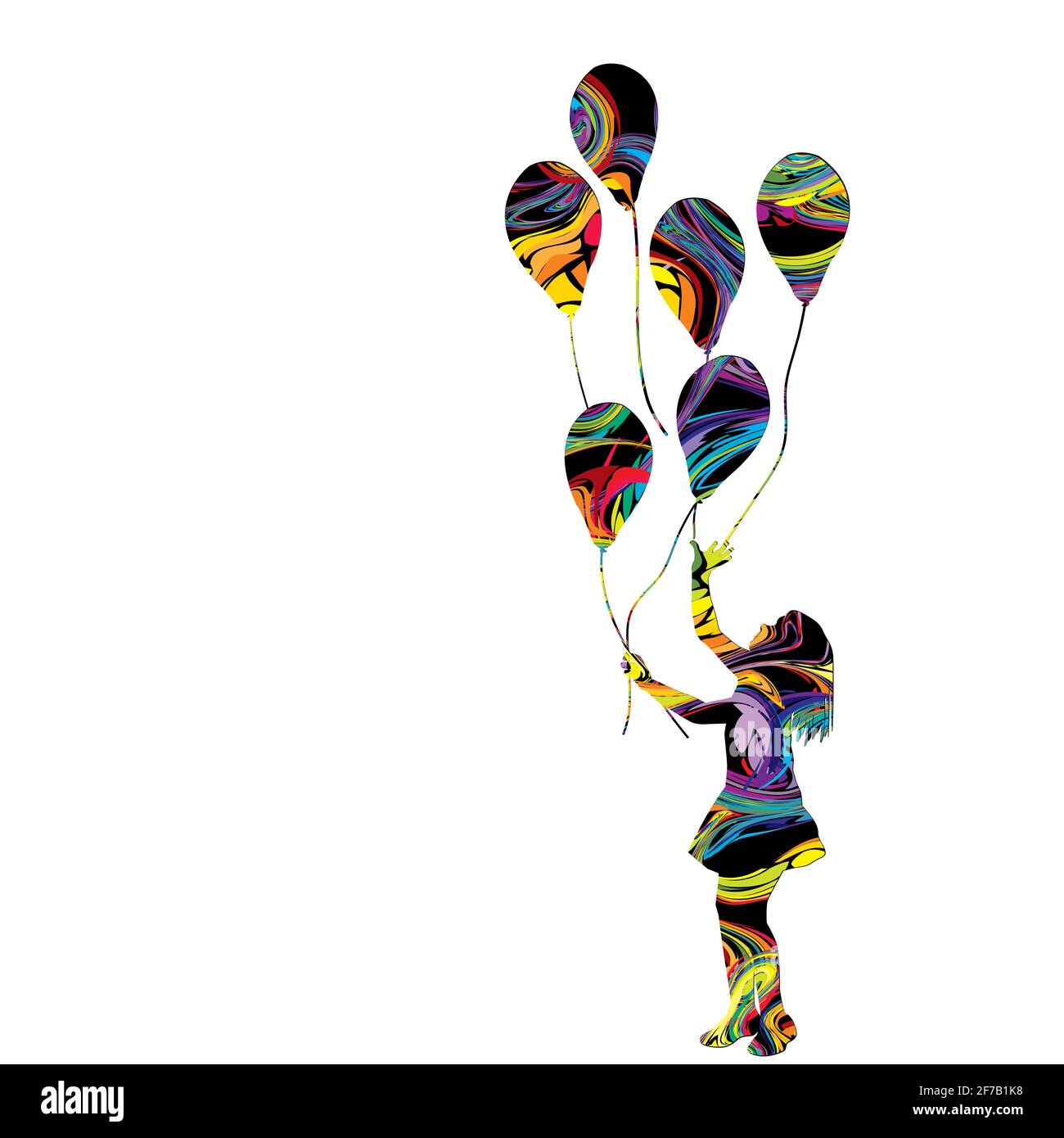 Colorful silhouette of a girl with balloons Stock Vector Image & Art