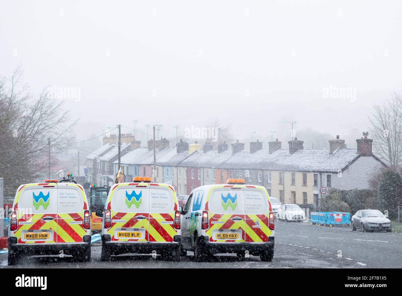 Three welsh water / Dwr cymru vans parked next to each other Stock Photo
