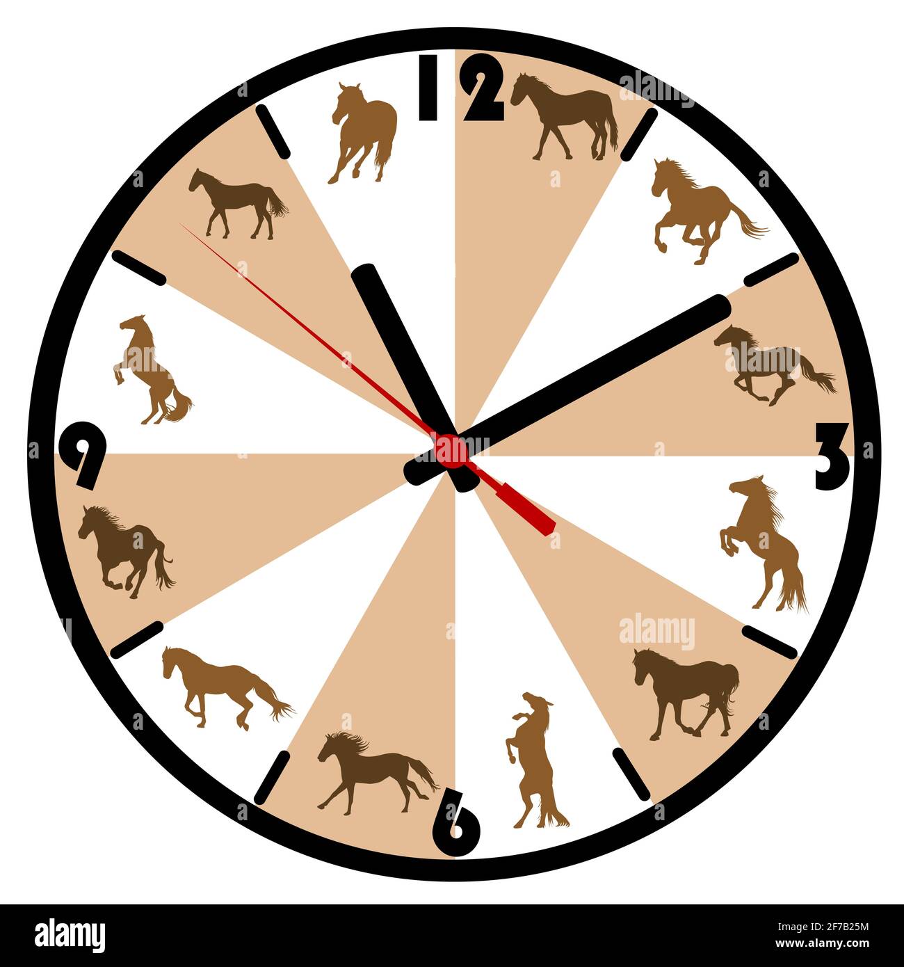 Wall clock with horse silhouettes Stock Vector