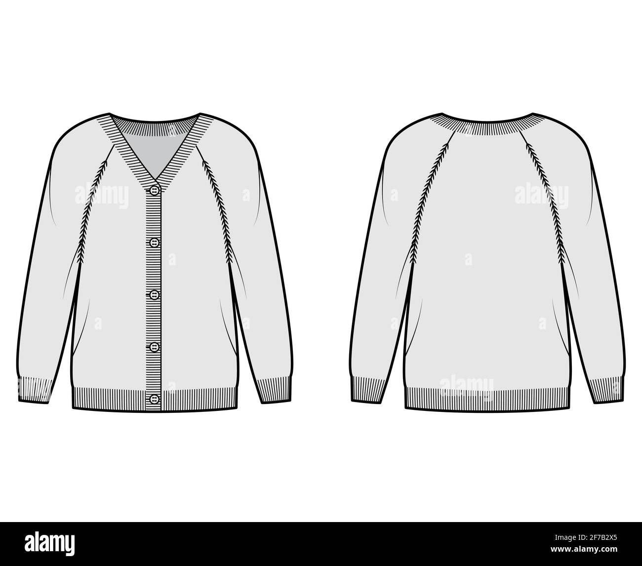 Sweater cardigan technical fashion illustration with V- neck, long ...