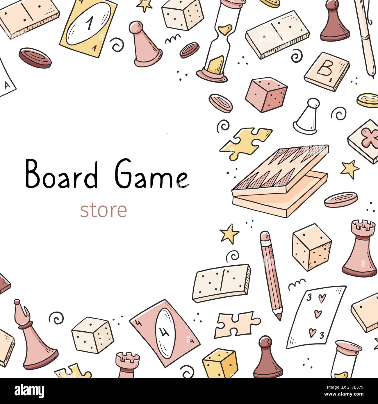 Hand drawn banner template with of board game element. Doodle sketch style.  Vector illustration for board game shop, store background, game competition  banner, frame Stock Vector Image & Art - Alamy