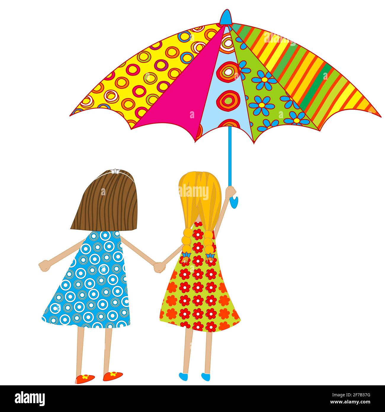 Two cartoon girls with an umbrella Stock Vector Image & Art - Alamy