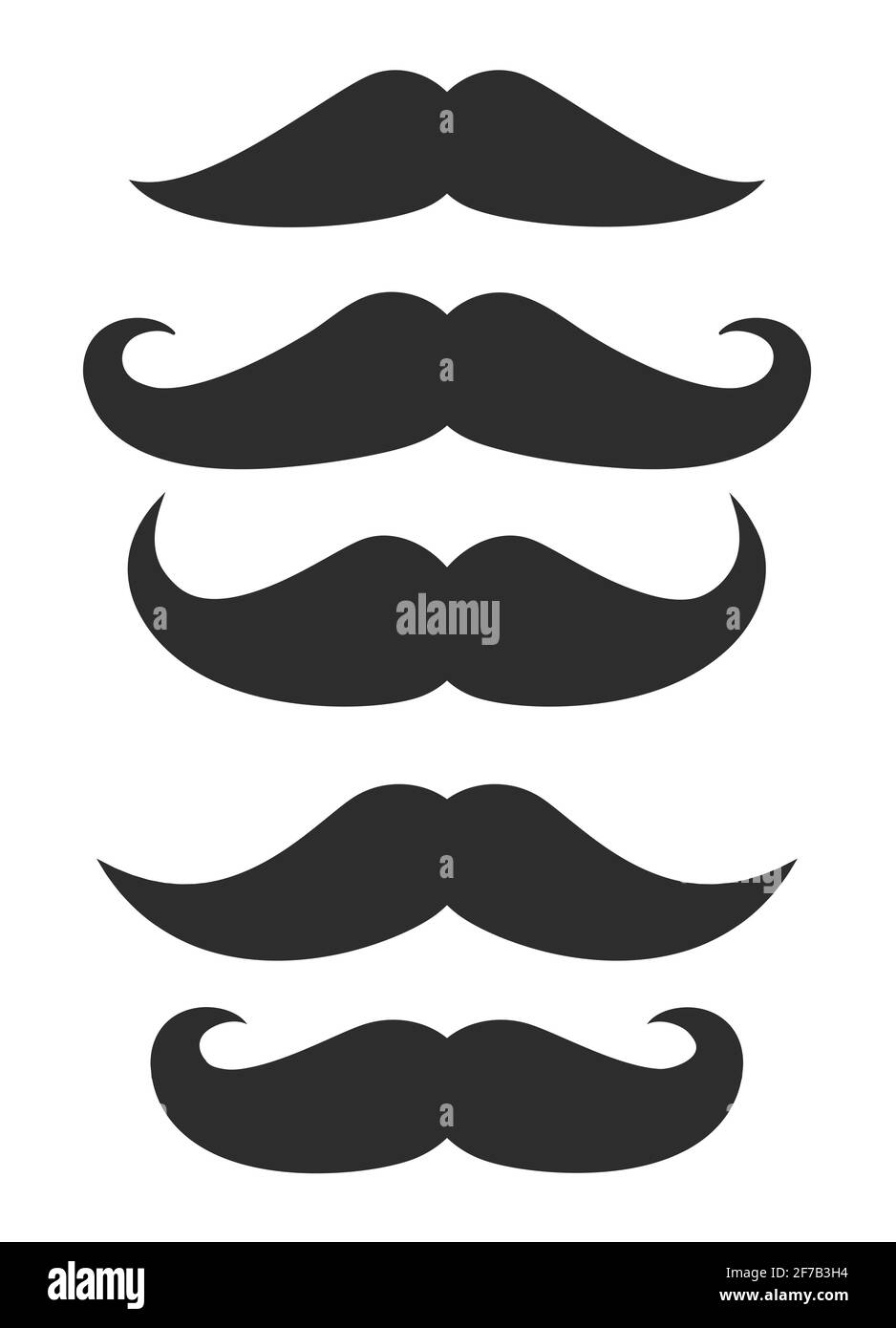 Vector whisker hipster black charlie chaplin moustache set. Cartoon dad moustache icon Stock Vector