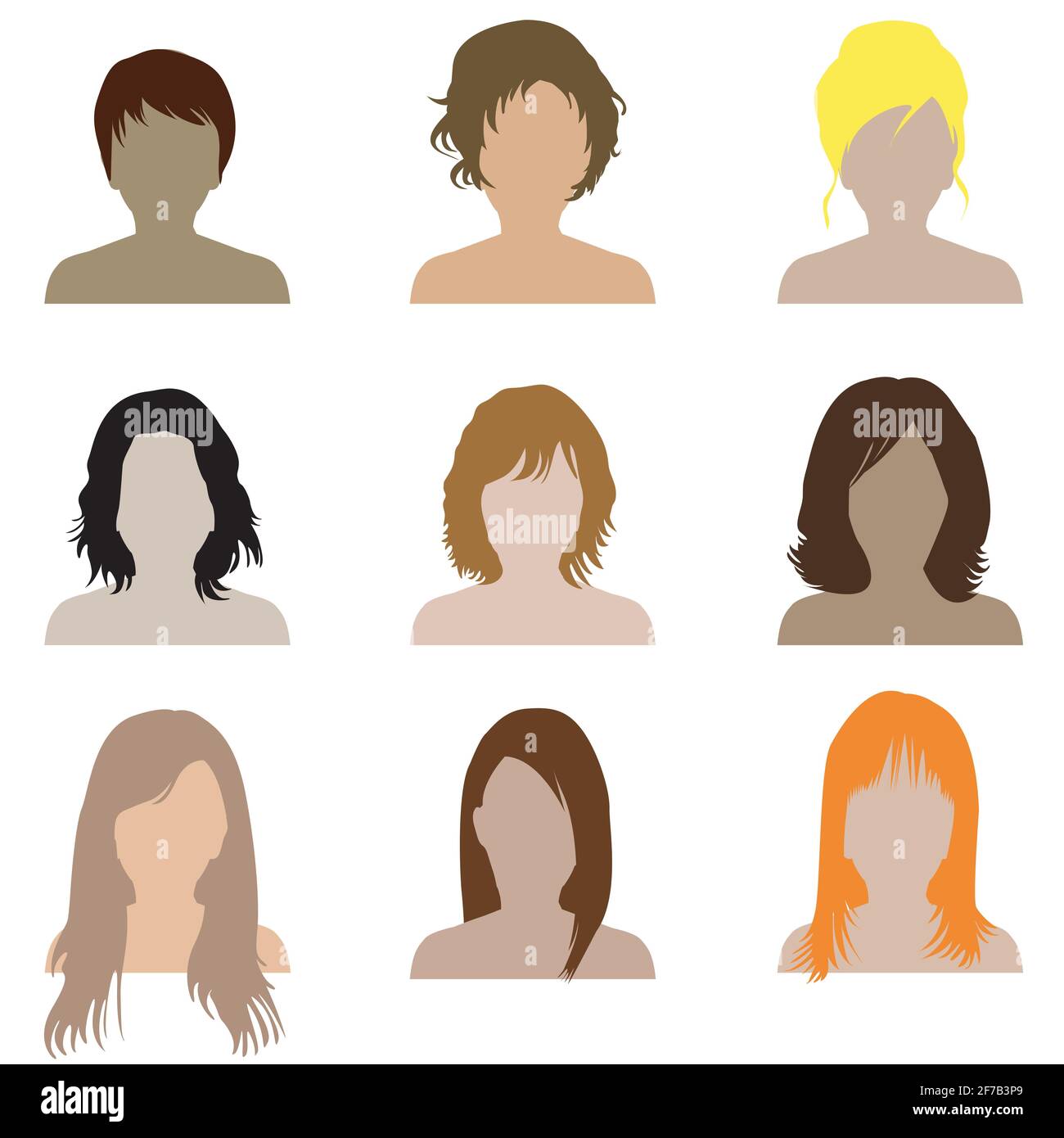 Collection of women with different types of hairstyle Stock Vector
