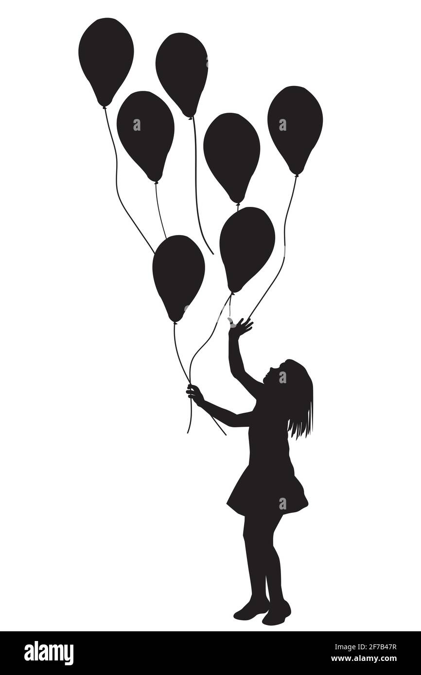 droog je bent Sinewi Girl silhouette with balloons on white background Stock Vector Image & Art  - Alamy